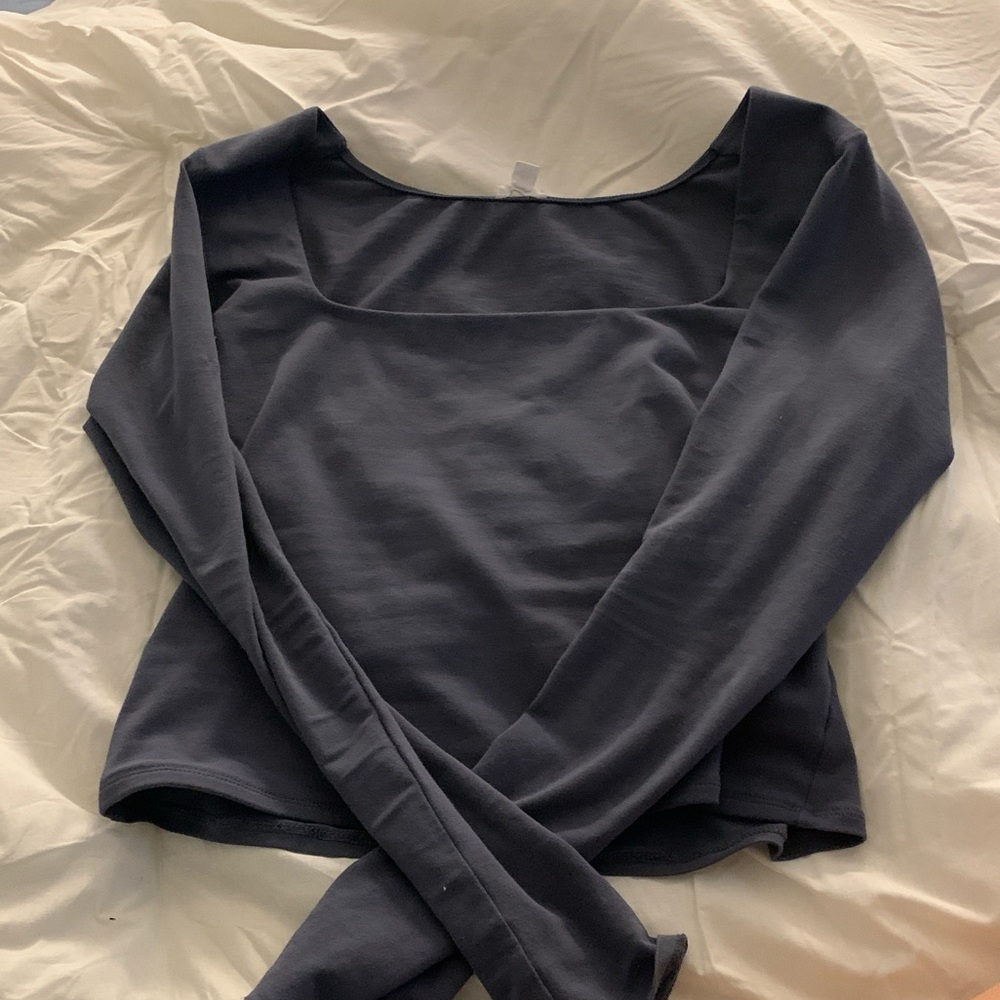Garage Dark Blue Long Sleeve Crop Top